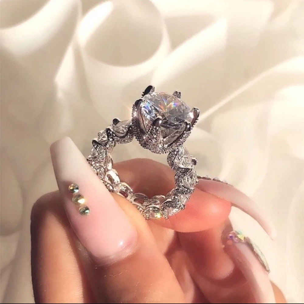 TrendySilver PlatedBridal StatementBig WhiteZircon - Picture 2 of 3